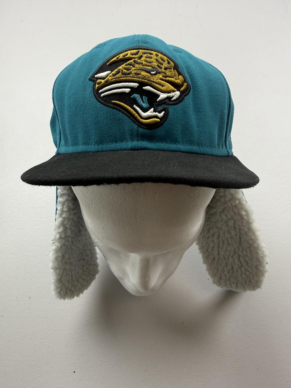 Jacksonville Jaguars Hat Cap Fitted Mens 7 3/4 Green NFL New Era Winter Ear Flap